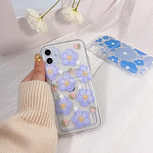 Nititop Compatível para iPhone 11 Caso limpo com porta-cartão, capa fofa de telefone para mulheres, capa protetora de carteira de absorção de choque de TPU protetora para iPhone 11-Strawberry