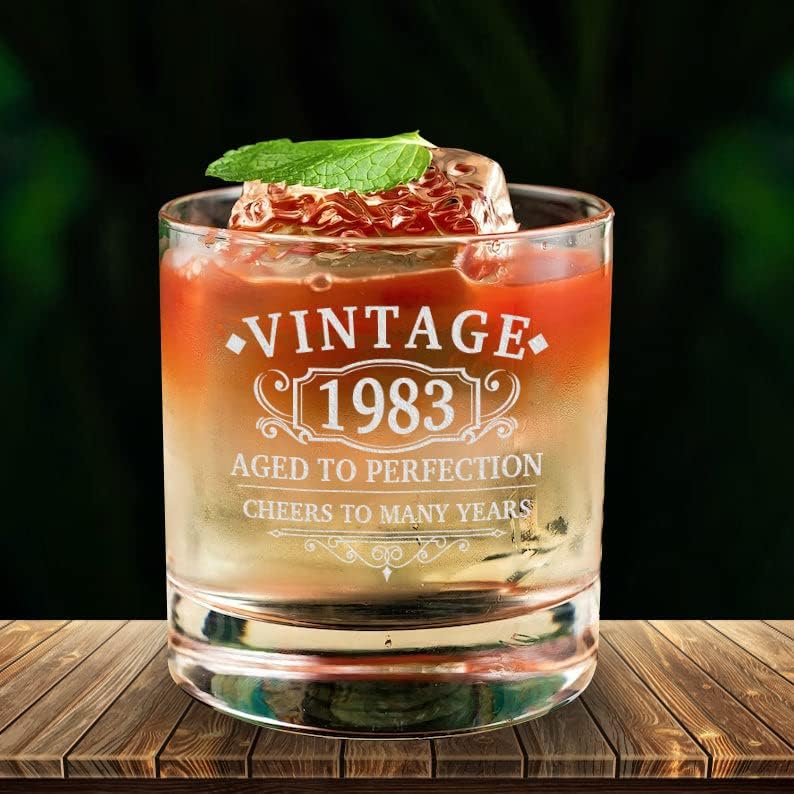Vintage 1983 Glass de uísque - Presente de 40 anos envelhecido com perfeição - 40º aniversário para homens - Cheers a 40