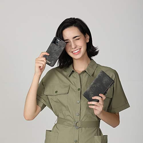 Caixa da carteira Kowauri para iPhone 12/iPhone 12 Pro, zíper em couro de couro de choque de choque de choque de choque de choques de