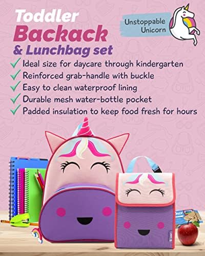 Mochila para crianças para meninas e garotos com lancheira para crianças - mochila unicórnio para meninas e mochila para crianças para a escola para a escola com lancheiras - mochila pré -escolar de viagem - unicórnio imparável