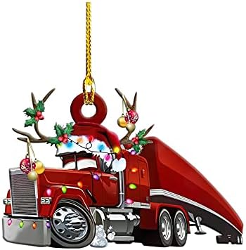 Listagem de cães de árvore de Natal Tags penduradas decoração de ornamentos familiares de madeira, presentes personalizados da família Caminhão de bombeiros de Natal, veículo off-road, caminhão, trailer, barco a remo, pendente de escavadeira 2021