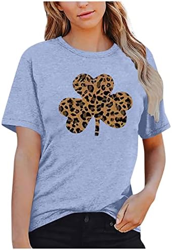 Camisa do dia de St. Patrick para mulheres gnomos tshirts Crewneck Leopard camisetas de manga curta Camisetas de trevo tees gráficos Tops
