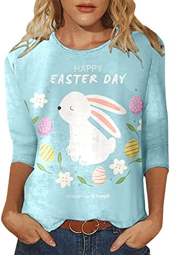 Camisas de Páscoa para mulheres casuais 3/4 manga Bunny Bunny Graphic Tshirt Trendy Wokout Tunic Tops