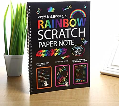 Livros de arte de arranhões, papel de arte de arranhão para crianças arco -íris arte para crianças, cadernos de arte coloridos com caneta de madeira melhores presentes