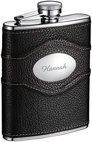 6oz personalizado. Visol Sojourn Black Leather Liquor Flask com gravação a laser grátis