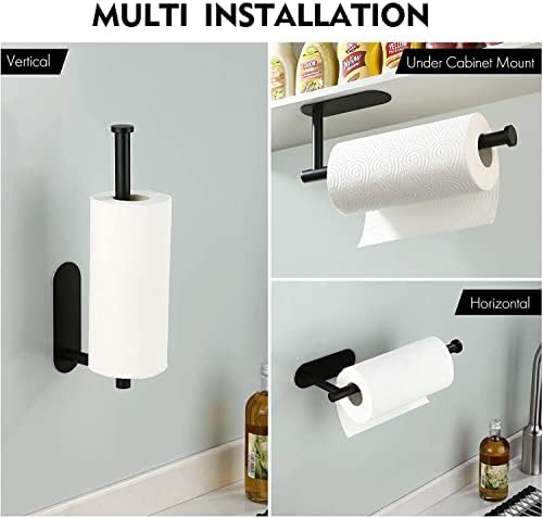 Pastelina - Suporte de toalha de papel preto - Aço inoxidável - Montagem da parede subcabinet - Auto -adesivo - parafusos, âncoras