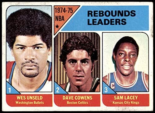 1975 TOPPS # 4 NBA REBOTS LIGERES WES UNSELD/SAM Lacey/Dave Cowens Kansas City Celtics/Bullets/Kings VG/Ex+ Celtics/Bullets/Kings