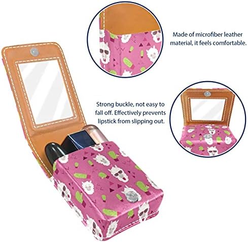 Caixa de batom com espelho fofo de óculos alpacas padrão cacto triângulos de brilho labial lips lipstick caixa de armazenamento