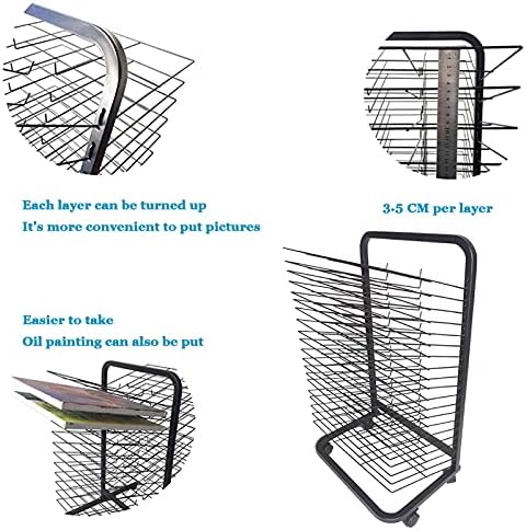 Razzum Pintura de racks de secagem, rack de secagem de arte, rack de revista de tábua de lubrificação dobrável, adequada para jardins de infância e estúdios de arte com polias para fácil movimento/25 andares