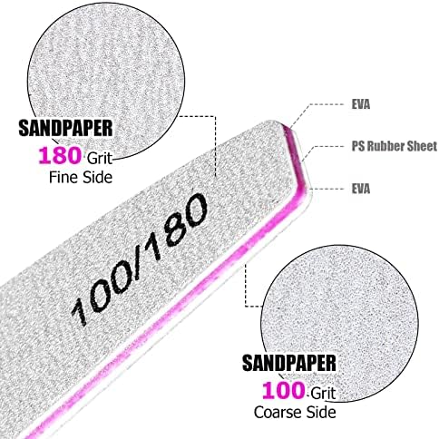 Arquivos de unhas 100/180, Fandamei 10 PCS LIMPOS DE NESCENÇAS Para pregos naturais em 5 formas, arquivos de unha para