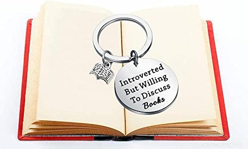 Hollp Book Keychain Lover Gift Introverted, mas disposto a discutir livros Keyring para amantes de livros