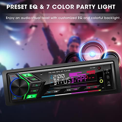 Rádio estéreo de carro DIN: Bluetooth Mechless Multimedia System | Receptor de rádio AM FM | MP3 USB aux-in | 7 RGB LCD Backlight