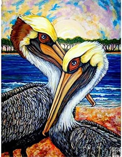 Yscolor Diamond Painting Pelican Birds Full Round Drill Borderyery Kit Arts Decors Gifts 12x16inch