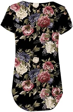 Túnica de manga curta de verão 2023 feminina para leggings estampas florais Bluse de moda de camiseta solta de camiseta