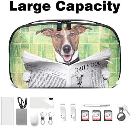 Organizador eletrônico, bolsa organizadora de cabo, caixa de viagem de organizador eletrônico, bolsa de cosméticos, bolsa de tecnologia, telhas fofas cachorro