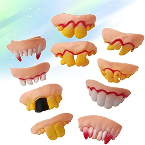 FOTOS HAPPLICYAMI APSS 10PCS FALSO FALSO VAMPO DE DENTES GRANGELY DEDOS DE DENTES PARA O FASTIMENTO DE HALLOWEEN FAVORES DE TEMO FANGS