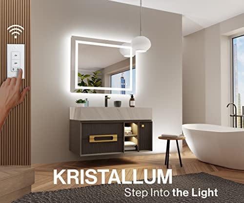 Kristallum Frente e espelho de banheiro iluminado com luzes -40x32 W/interruptor sem fio + anti nevo