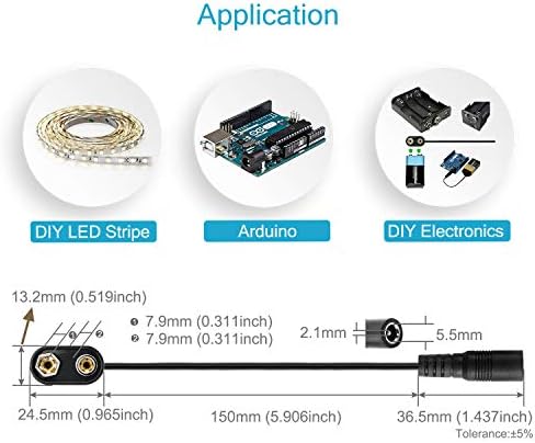 Clipe de bateria Chanzon 9V com suporte de plástico do tipo I do tipo I de 2,1x5,5 mm e pacote de fios de 5pcs para