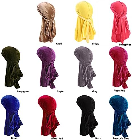 Kingree Velvet Durag Cap tiras de cabeça com cauda longa e tiras largas