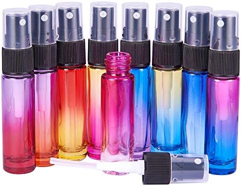 BENECREAT 9 pacotes 10ml Rainbow Color Garmane de spray de vidro recarregável garrafa de spray de névoa fina para óleo essencial de