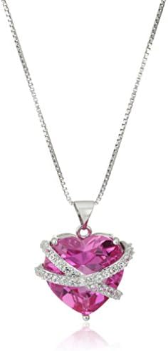 A Collection Sterling Silver criou o colar de pingente de coração de safira rosa e branco embrulhado