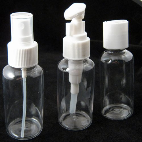 3 garrafas de viagem Recipientes de plástico transparente Pray Pump Bomba Girs de 2,7 onças