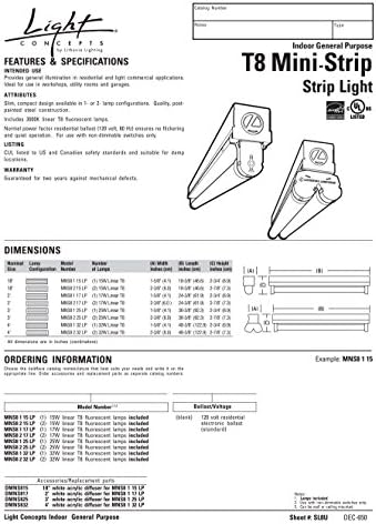 Lithonia Iluminação MNS8 1 17 120 RE 1 Light T8 Mini-Strip Light para uso residencial, 2 pés