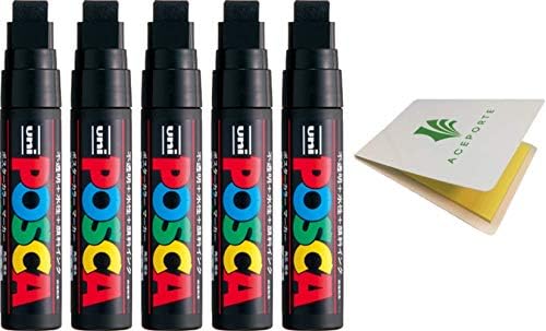 Caneta de marcador de tinta uni posca, 5 conjunto de canetas pretas - ponto extra em negrito - fabricante de canetas resistentes