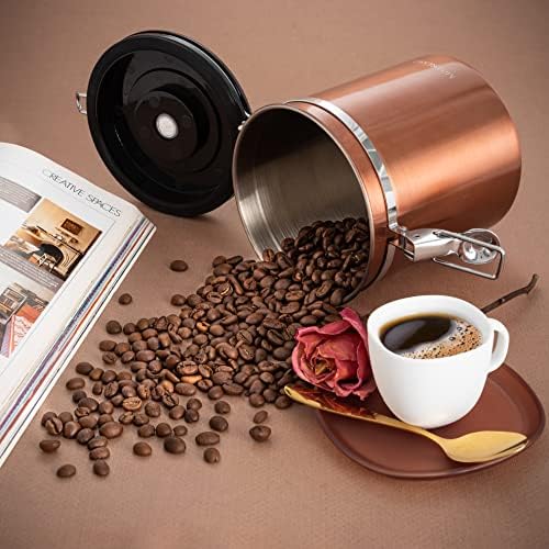 Misture o recipiente de café aço inoxidável de bronze de bronze com rastreamento de data para todos os tipos de café, recipiente hermético selado a vácuo, jarra de café 16 onças, recipiente de grãos de café, lata de café
