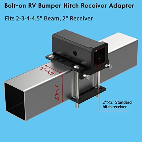 Adaptador de hitch de hitch de parafuso de parafuso de RV para parafuso se encaixa em 3-4 Beam, 2 Receptor, acessórios