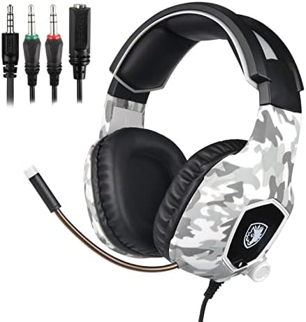 Fone de ouvido de jogos estéreo ， SA-818 cancelamento de ruído de 3,5 mm fones de ouvido com microfone e controle de volume para PC Xbox One PS4 PS5 Laptop Mac Nintendo Games Grey