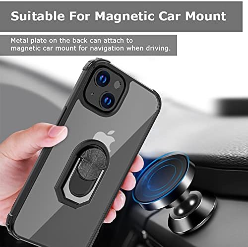 Watache compatível com o iPhone 13 Mini Case, Crystal Clear Armour Defender Design Design Hybrid Protective Telefone Tampa com [Holder de anel Kickstand] [Recurso de montagem magnética do carro] Para iPhone 13 Mini, Black