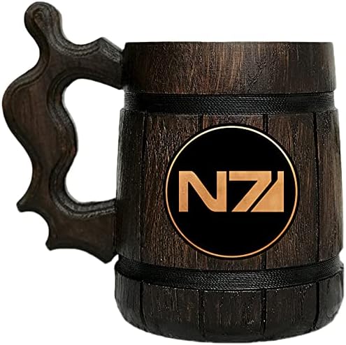 Mass Effect N7 Caneca de cerveja. Caneca de cerveja de madeira personalizada. Caneca para jogadores. Tanque de madeira.