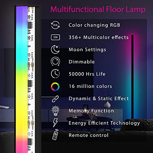 Lâmpada de piso de canto - Lâmpada de canto RGB - Iluminação de humor para alterações de cor - Lâmpada de canto LED de 20W de 20w - Lâmpada de jogo de luz ambiente - Lâmpada de canto LED com suporte de metal remoto para a sala de estar do quarto