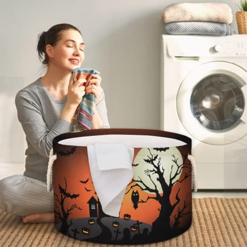 Halloween Lua cheia Fundo grande cestas redondas grandes para cestas de lavanderia de armazenamento com alças cestas