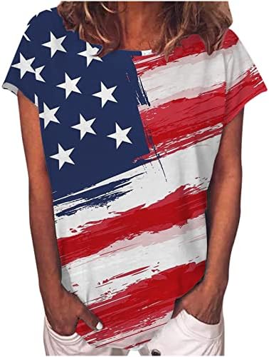 Top camiseta para mulheres outono verão de manga curta de luvas de algodão American Flag Graphic Casual Camise HP HP