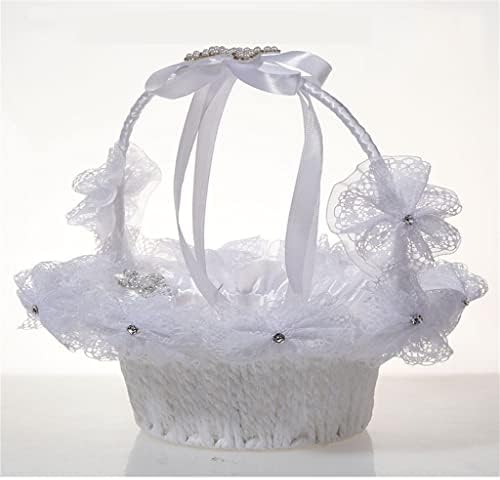 Jgqgb Big Bow Flor Basket Supplies de casamento Pearl Rhinestone Girl noiva Pétalas portáteis
