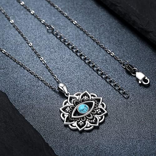 Cuoka Miracle Lotus Eye Colar para mulheres Moonstone Eal Eye Lotus Protection Pingente 925 Sterling Silver Lotus Colar