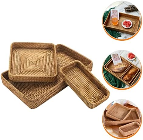 Bandeja decorativa do Doitool 3pcs tecidos cestas para armazenamento - cesta de armazenamento de vime de três tamanhos empilháveis ​​- cesta de armazenamento de vime de vime para a bancada da sala de estar, suporte para decoração de casa suporte