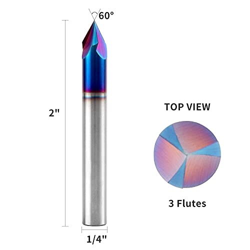 Eanosic 2pcs 60 graus V Router Bit 1/4 de polegada, bit de roteador de carboneto de carboneto sólido de nano com