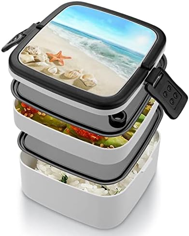 Sumer Beach Double empilhável Bento Lanch Box Recipiente de almoço reutilizável com utensílio para jantar escolar de piquenique de