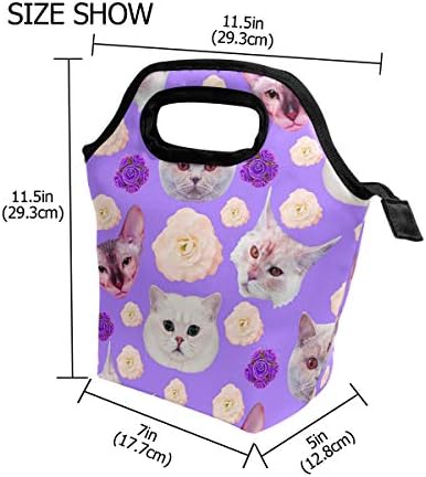 Lanchonete isolada lanchonesa lanchonete congelável para crianças garotas meninas meninos e homens, gatos com um cooler floral portátil com zíper da bolsa para piquenique na escola