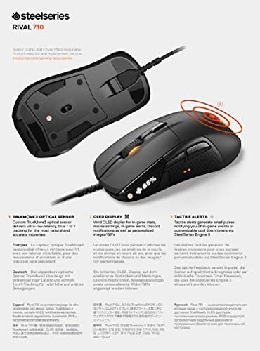 Steelseies rival 710 Mouse de jogos - 16.000 CPI Truemove3 Sensor óptico - tela OLED - Alertas táteis - iluminação RGB, preto