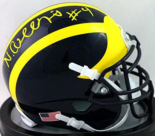 Nico Collins autografou Michigan Schutt Mini Capacete -JSA Testemunha *Amarelo - Mini Capacetes Autografados da Faculdade