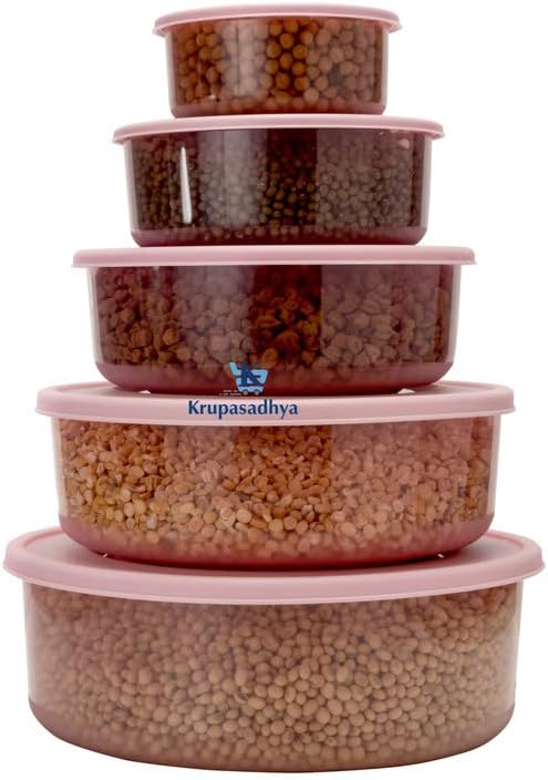KruPasadhya Armazenamento de cozinha Plástico Reutiliza Super Seal Recipiente redondo Conjunto transparente de 5