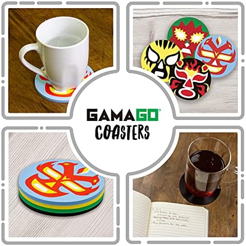 Gamago Lucha Libre Coasters - Conjunto de 4- Coasters engraçados - Diversão para decorações - montanhas -russas para bebidas - excelente