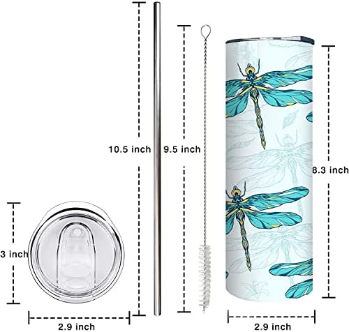 Dragonfly Tumbler com tampa e palha, Dragonfly Water Bottle Cups Coffee Canela Tumbler, Dragonfly Gifts for Women, Dragonfly