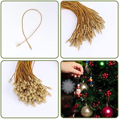 EXYGLO 400PCS Gold Christmas Ornamentos pendurados Ganchos de tags de barbante para decorações de árvores de Natal,