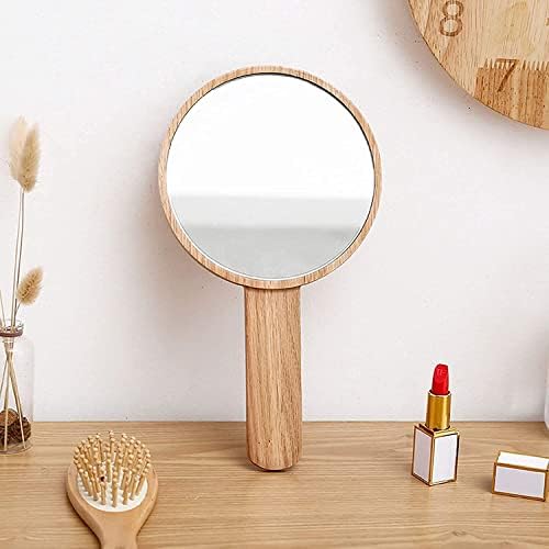 Teepro Handheld Mirror com maçaneta, moldura de madeira de espelho HD com manuseio, cabeleireiro de salão de cabeleireiro