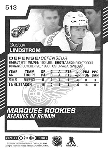2020-21 O-PEE-Chee 513 Gustav Lindstrom RC ROOKIE Detroit Red Wings NHL Hockey Trading Card